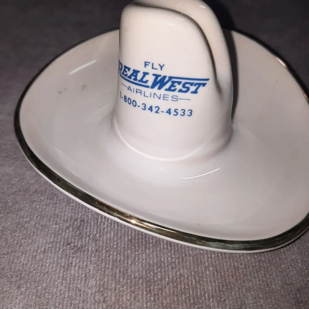 Vintage Fly Real West Airlines Cowboy Hat Figurine Advertisement